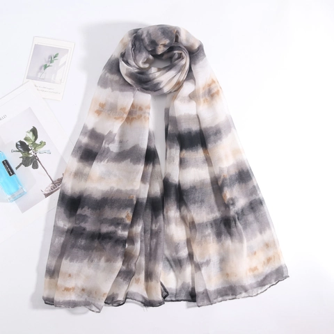 Long Women Scarf Tie-Dye Gradient Colorful Stripe Polyester Voile Thin Lightweight Shawl Wrap Elegant Fashion Accessory