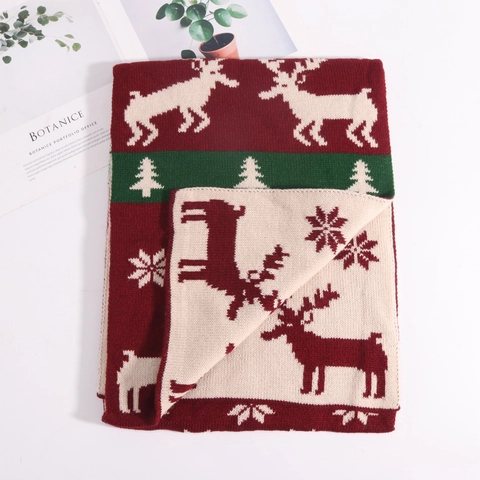 Sciarpa In Maglia Di Natale Donna Calda Spessa Inverno Doppio Lato Renna Fiocco Di Neve Jacquard Scaldacollo Regalo