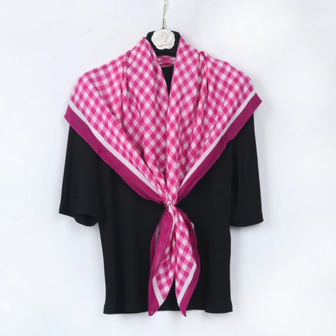 Ethnic Style Gingham Floral Square Scarf Cotton Linen Breathable Headscarf For Women Windproof Decorative Neckerchief
