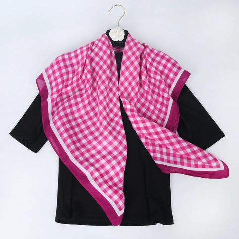 Ethnic Style Gingham Floral Square Scarf Cotton Linen Breathable Headscarf For Women Windproof Decorative Neckerchief