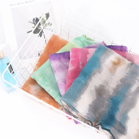 Long Women Scarf Tie-Dye Gradient Colorful Stripe Polyester Voile Thin Lightweight Shawl Wrap Elegant Fashion Accessory
