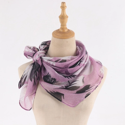 Viscose Voile Square Scarf Abstract Flower Print Lightweight Breathable Neck Wrap Fashion Accessory For Women