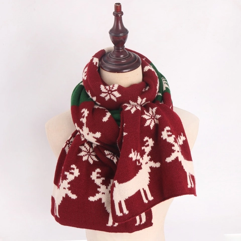 Sciarpa In Maglia Di Natale Donna Calda Spessa Inverno Doppio Lato Renna Fiocco Di Neve Jacquard Scaldacollo Regalo
