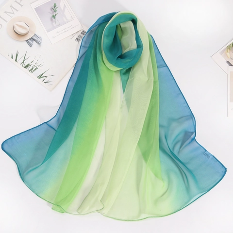 Foulard en Georgette Dégradé Élégant pour Femmes Léger Respirant Châle Protection Solaire Été Doux Mode Long Foulard pour Plage Voyage Quotidien