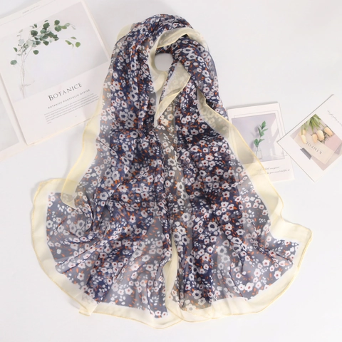 Sciarpa Floreale In Georgette Leggera Per Donna Protezione Solare Traspirante Scialle Lungo Tocco Raso Elegante Versatile