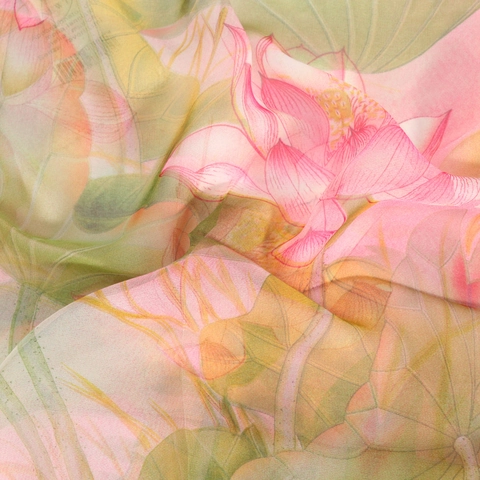 Women Elegant Georgette Scarf Lotus Tulip Floral Print Lightweight Sun Protection Thin Long Shawl Soft Breathable Accessories