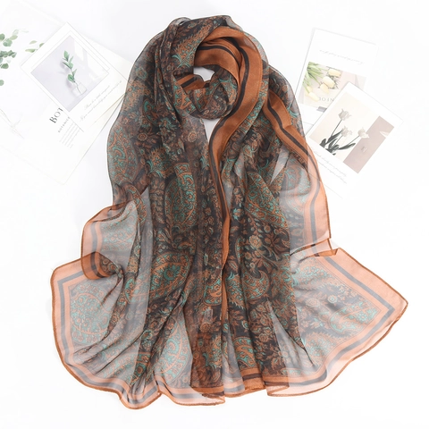 Sciarpa In Georgette Con Stampa Paisley Vintage Traspirante Leggera Protezione Solare Elegante Moda Boema