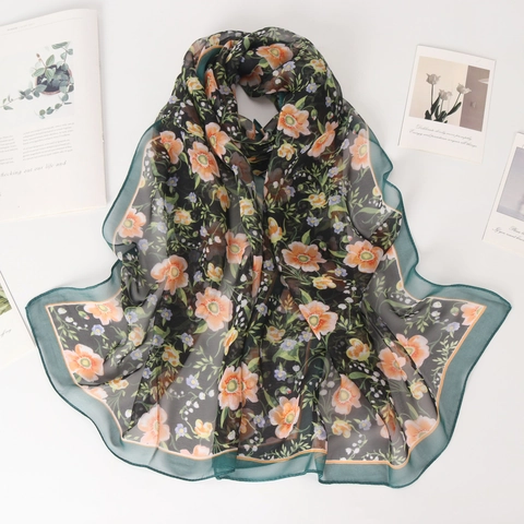 Sciarpa Floreale Donna Georgette Effetto Raso Traspirante Sottile Scialle Solare Elegante Versatile Moda Foulard