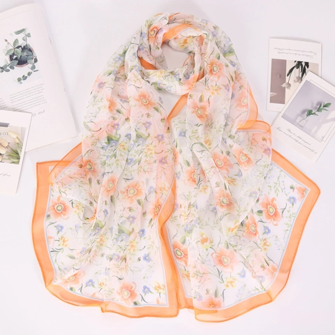 Sciarpa Floreale Donna Georgette Effetto Raso Traspirante Sottile Scialle Solare Elegante Versatile Moda Foulard