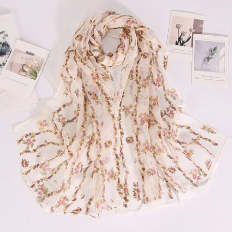 Bufanda Larga Con Estampado Floral Para Mujer Chal Elegante De Georgette Gasa Transpirable Ligero Hijab