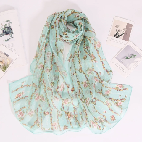 Bufanda Larga Con Estampado Floral Para Mujer Chal Elegante De Georgette Gasa Transpirable Ligero Hijab