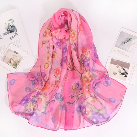 Eleganter Georgette Schal Mit Blumenmuster Leicht Atmungsaktiv Sonnenschutz Strandtuch Für Damen Lange Mode Wickel