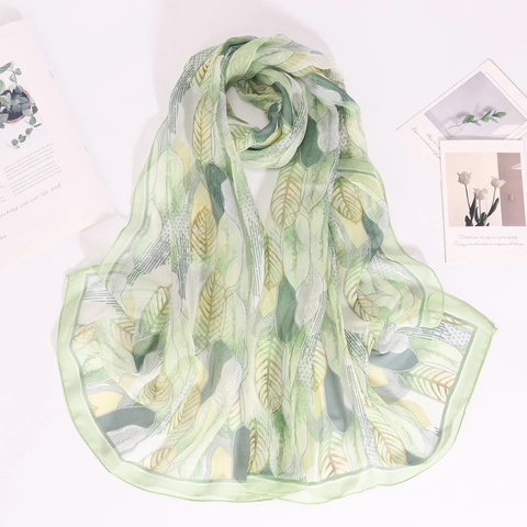 Longue Écharpe Femmes Georgette Imprimé Plume Respirant Protection Solaire Châle Plage Léger Élégant Accessoire Mode