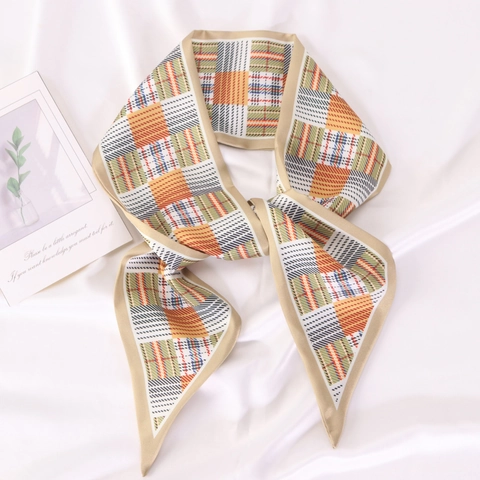 Satin Skinny Scarf Double Layer Printed Ribbon Twilly For Hair Bags Neck Decoration Elegant Fashion For Women