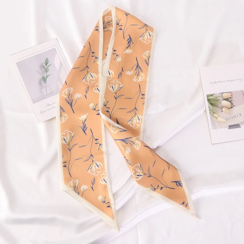 Elegant Narrow Satin Like Polyester Scarf Long Thin Twilly Streamer Floral Plaid Leopard Print For Hair Bag Neck Decor