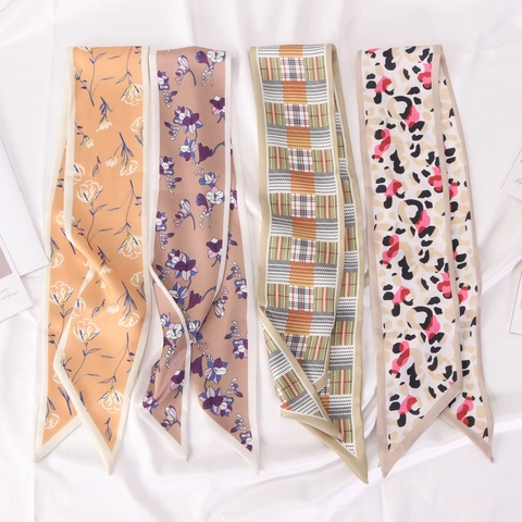 Satin Skinny Scarf Double Layer Printed Ribbon Twilly For Hair Bags Neck Decoration Elegant Fashion For Women