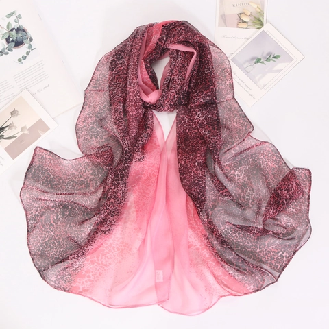 Damen Leopardenmuster Georgette Schal Lang Verlauf Tiermuster Dünn Chiffon Shawl Sonnenschutz Mode Wickelschal Halstuch