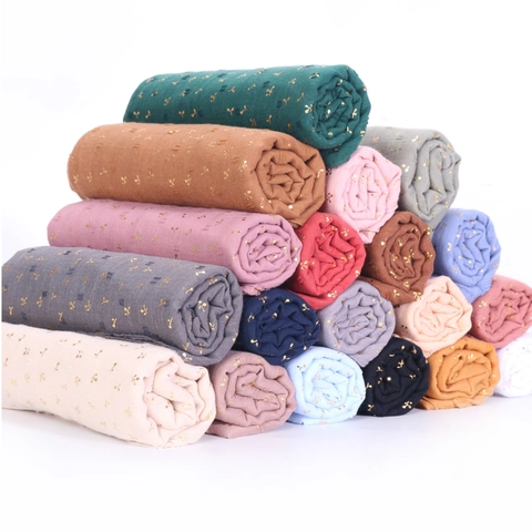 Sciarpa Lunga Donna Cotone Lino Stampa Oro Floreale Hijab Scialle Leggero Morbido Elegante