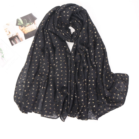 Sciarpa Lunga Donna Cotone Lino Stampa Oro Floreale Hijab Scialle Leggero Morbido Elegante