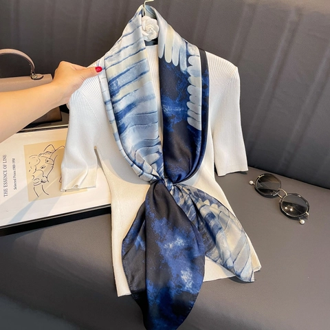 Women Large Satin Square Scarf Printed Hijab Head Wrap Elegant Versatile Sun Protection Shawl Satin Feeling