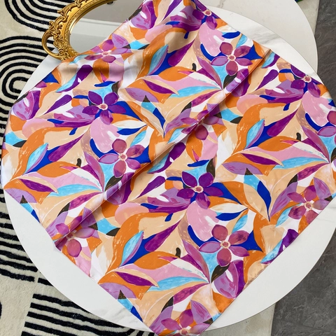 Sciarpa Quadrata Con Stampa Floreale Raso Raso Di Simulazione Bandana Foulard Stile Bohémien Vintage Per Donna Elegante