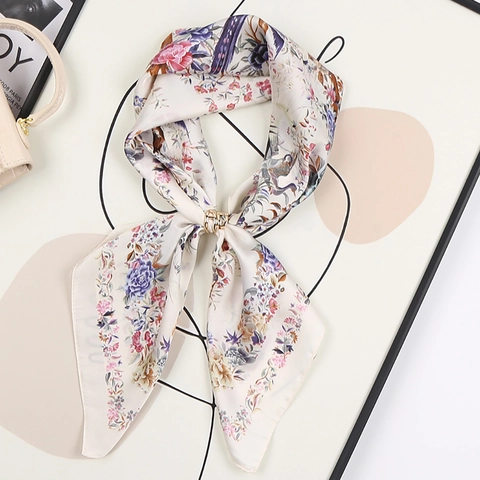Quadratischer Schal Damen Satin Satinnimitat Bedruckt Blumen Vogel Muster Französisch Vintage Elegant Kopftuch Hals Haar Accessoire