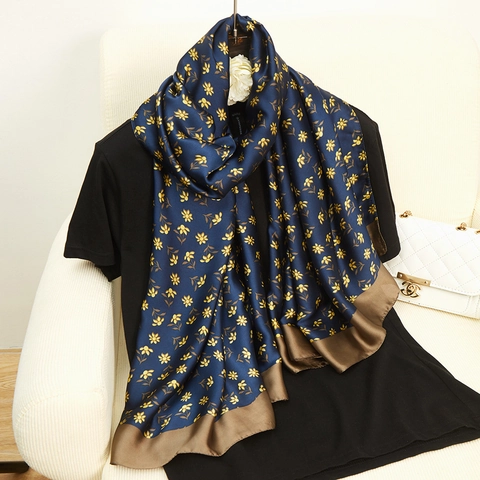 Grande Sciarpa In Satin Con Stampa Floreale Scialle Protezione Solare Effetto Raso Leggero Hijab Per Donna Elegante