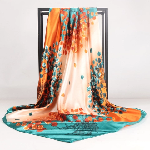 Grande Sciarpa Quadrata Raso Imitazione Raso Stampa Floreale Catena Elegante Foulard Per Capelli Scialle Per Donna Accessorio Moda
