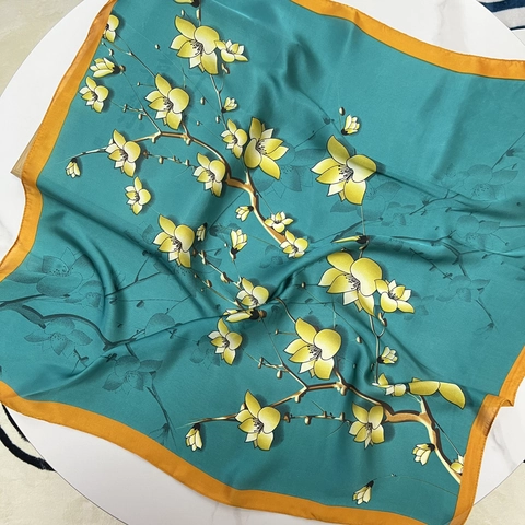 Floral Satin Square Scarf Elegant Satin Like Printed Headband Shawl Neck Scarf For Women Mother Gift Korean Style