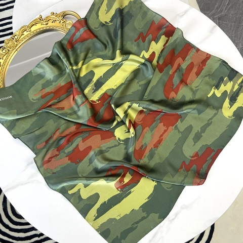Versatile Square Satin Scarf Bandana For Hair Abstract Camo Print Retro Chic Elegant Soft Neck Wrap Headband
