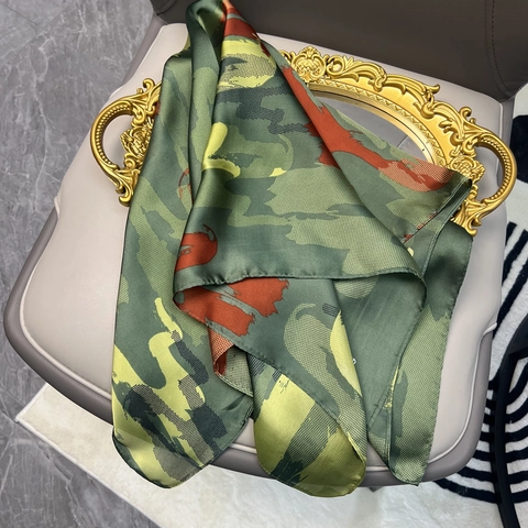Versatile Square Satin Scarf Bandana For Hair Abstract Camo Print Retro Chic Elegant Soft Neck Wrap Headband