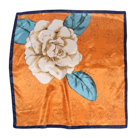 Square Scarf Satin Satin Feeling Camellia Floral Print Large Elegant Retro Shawl Hijab Headscarf For Women