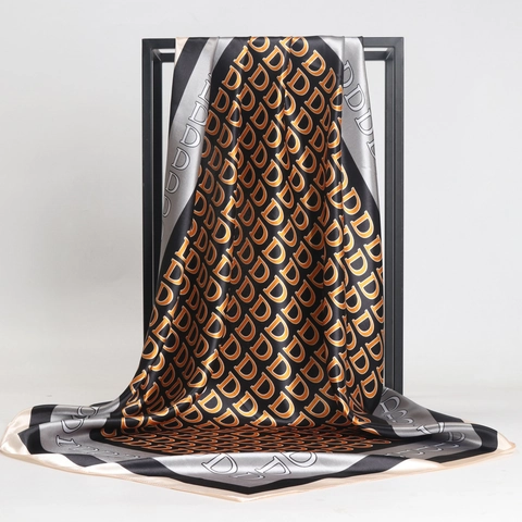 Sciarpa Quadrata Raso Effetto Raso Stampa Lettere Copricapo Elegante Grande Scialle Hijab Per Donna