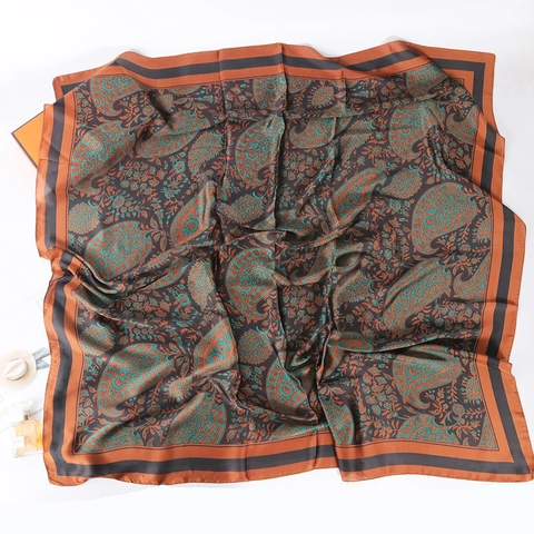 Retro Paisley Print Large Square Scarf Satin Polyester Satin Feel Hijab Head Wrap For Women
