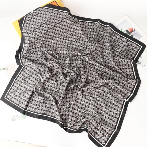 Large Square Scarf Polyester Satin Letter Floral Print Hijab Headscarf Bandana Retro Elegant Wrap Accessories For Women