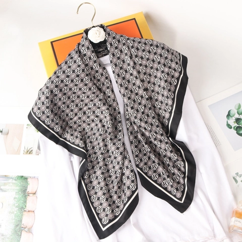 Large Square Scarf Polyester Satin Letter Floral Print Hijab Headscarf Bandana Retro Elegant Wrap Accessories For Women