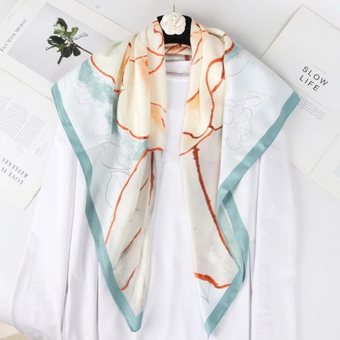Elegante Foulard Quadrato Raso Di Twill Stampa Camelia Grande Scialle Leggero Per Donna Accessorio Per Capelli Hijab Musulmano