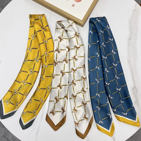 Equestrian Horse Print Square Scarf Elegant Imitation Satin Satin Neck Head Scarf For Women Vintage Fashion Accessory