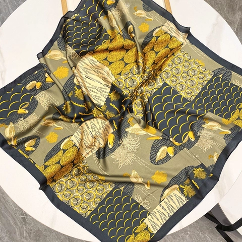 Sciarpa Quadrata Raso Raso Donna Foulard Stampato Bandana Fascia Capelli Retro Elegante Accessorio Motivo Artistico