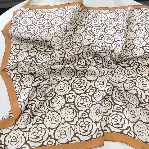 Elegant Floral Print Satin Square Scarf Women Large Rose Pattern Satin Like Head Scarf Neckerchief Hair Bandana Wrap