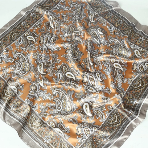 Vintage Paisley Floral Print Satin Polyester Square Scarf Retro Boho Large Headscarf Neck Scarf For Women