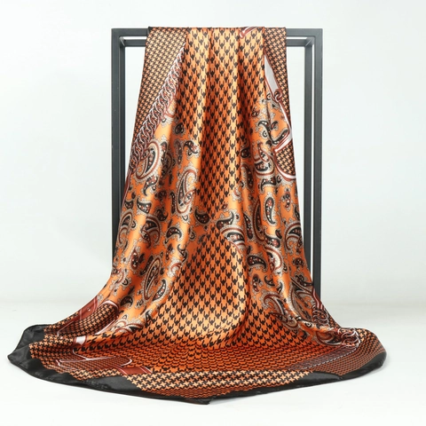 Carré De Satin Pour Femmes Satin Polyester Motif Pied-De-Poule Paisley Style Équestre Rétro Foulard Mode Bandana