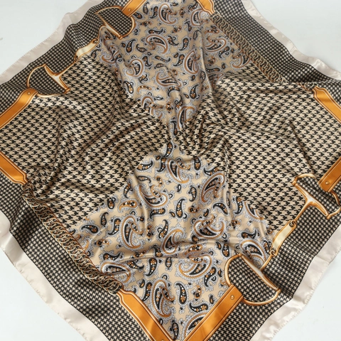 Carré De Satin Pour Femmes Satin Polyester Motif Pied-De-Poule Paisley Style Équestre Rétro Foulard Mode Bandana