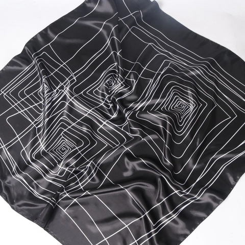 Large Square Scarf Imitation Satin Satin Geometric Line Print Modern Headscarf Elegant Neck Wrap Lightweight Smooth