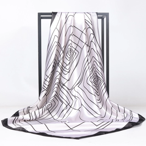 Large Square Scarf Imitation Satin Satin Geometric Line Print Modern Headscarf Elegant Neck Wrap Lightweight Smooth