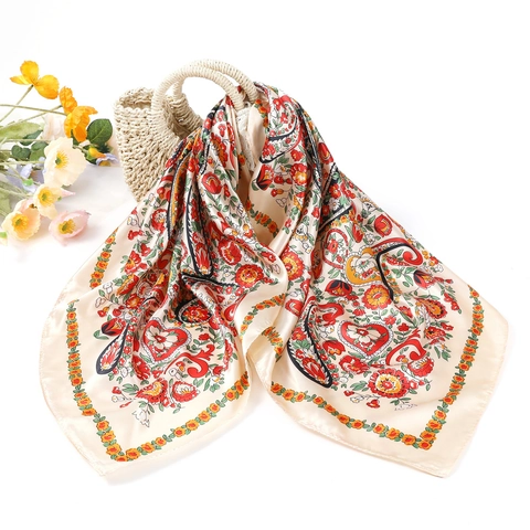 Large Square Satin Scarf Satin Paisley Floral Print Retro Headscarf Shawl Wrap For Women