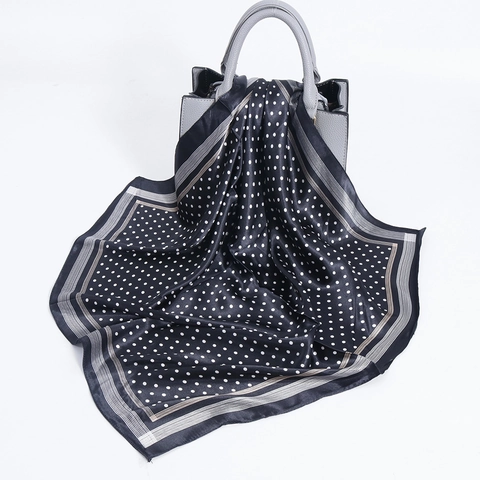 Vintage Polka Dot Satin Square Scarf Women Silk Like Polyester Neck Scarf Headscarf Fashion Accessory For Ladies Elegant Soft Wrap