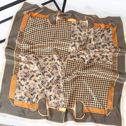 Vierkante Sjaal Satijn Polyester Paisley Houtskoolprint Vintage Elegante Haardoek Halstuch Voor Dames Mode
