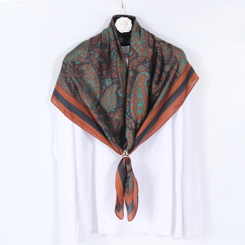 Vintage Paisley Pattern Satin Square Scarf Large Ethnic Style Silk Feel Shawl For Women Elegant Wrap Hair Accessory