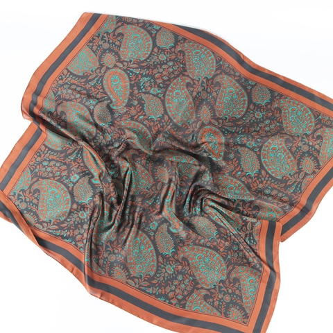 Vintage Paisley Pattern Satin Square Scarf Large Ethnic Style Silk Feel Shawl For Women Elegant Wrap Hair Accessory